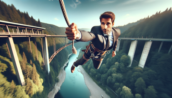 DALL·E 2024-01-09 19.33.40 – A natural, photographic-style horizontal image depicting a hotel director doing bungee jumping. The scene is captured from a low angle, showing the ho DALL·E 2024-01-09 19.33.40 - A natural, photographic-style horizontal image depicting a hotel director doing bungee jumping. The scene is captured from a low angle, showing the ho