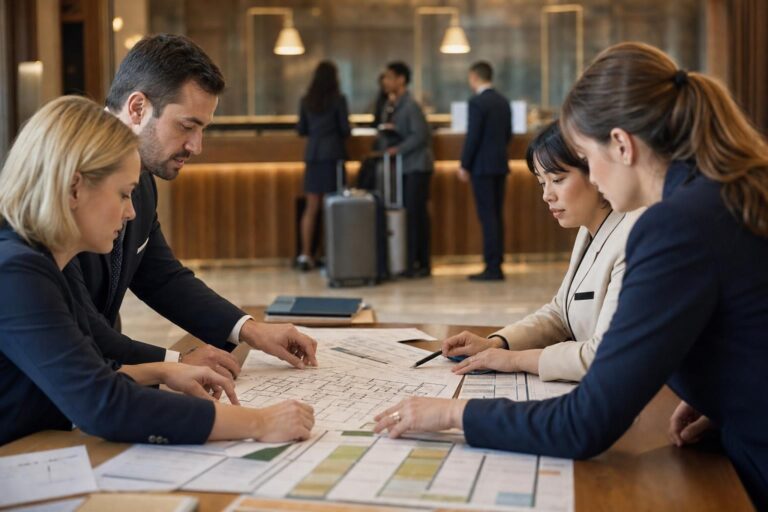 Equipo hotelero revisando los compromisos de capacidad asociados a las reservas