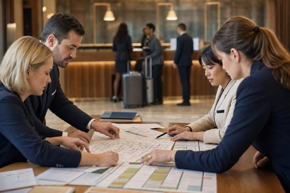 Equipo hotelero revisando los compromisos de capacidad asociados a las reservas