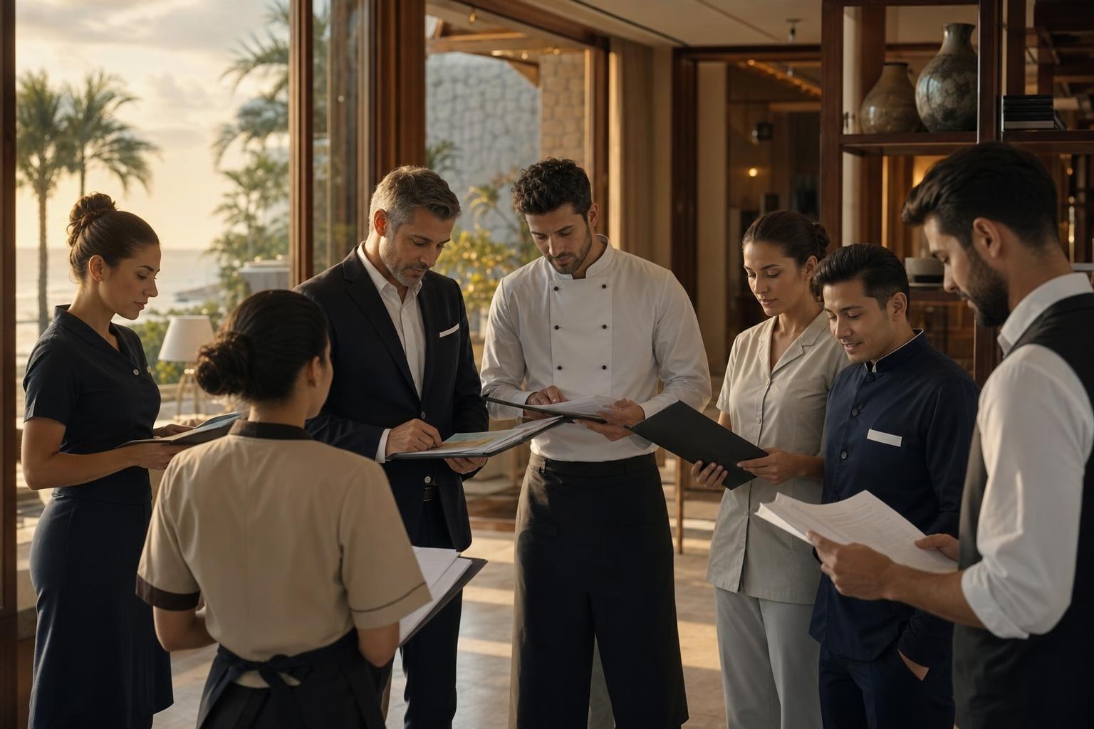 Equipo de un hotel estacional preparando la reapertura y revisando planes de reincorporación y continuidad del talento.