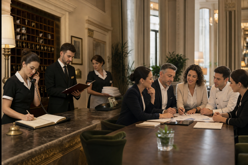 Profesionales hoteleros de ayer y hoy mostrando la transformación de los puestos y capacidades en Hotelería